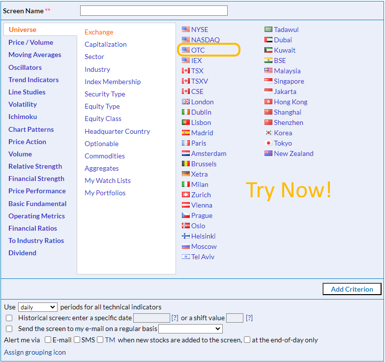 How to use OTC stock screener