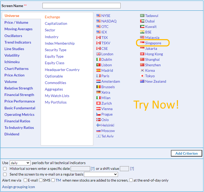 How to use Singapore Exchange stock screener