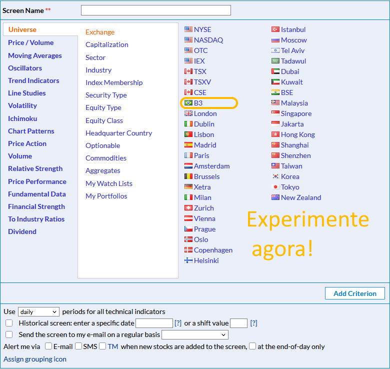 How to use Brazil Sao Paulo stock screener