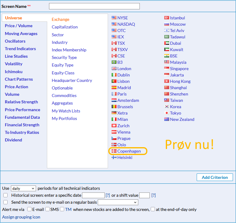 How to use Nasdaq Copenhagen stock screener