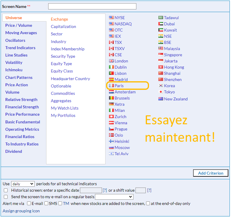 How to use Euronext Paris stock screener