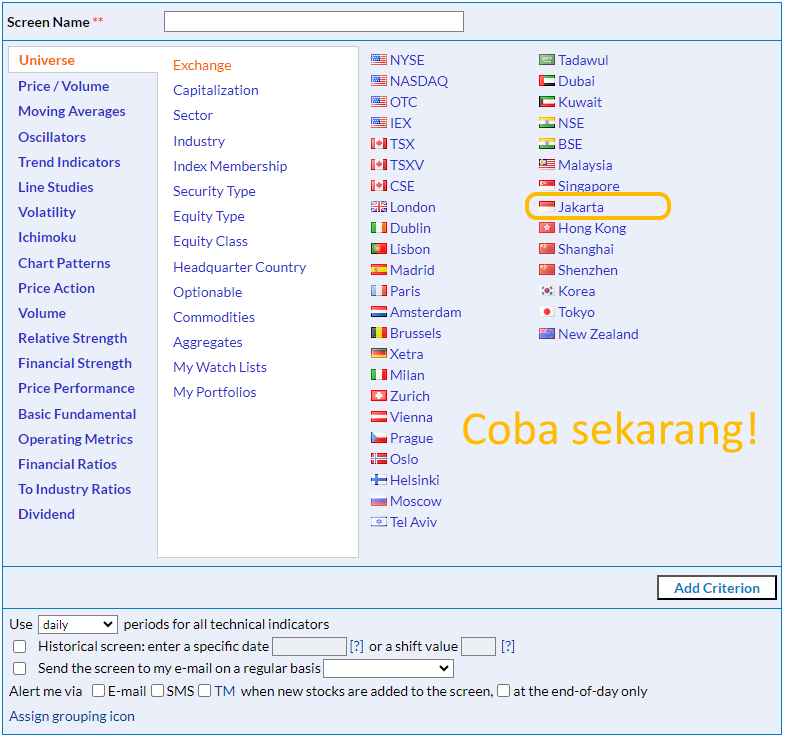 How to use JKSE stock screener