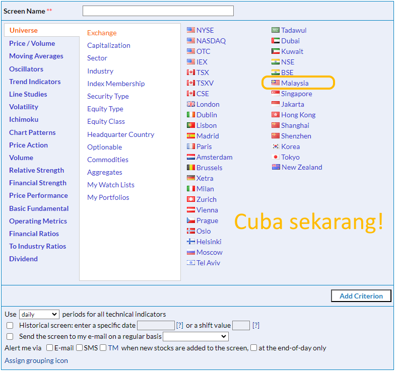 How to use Kuala Lumpur stock screener