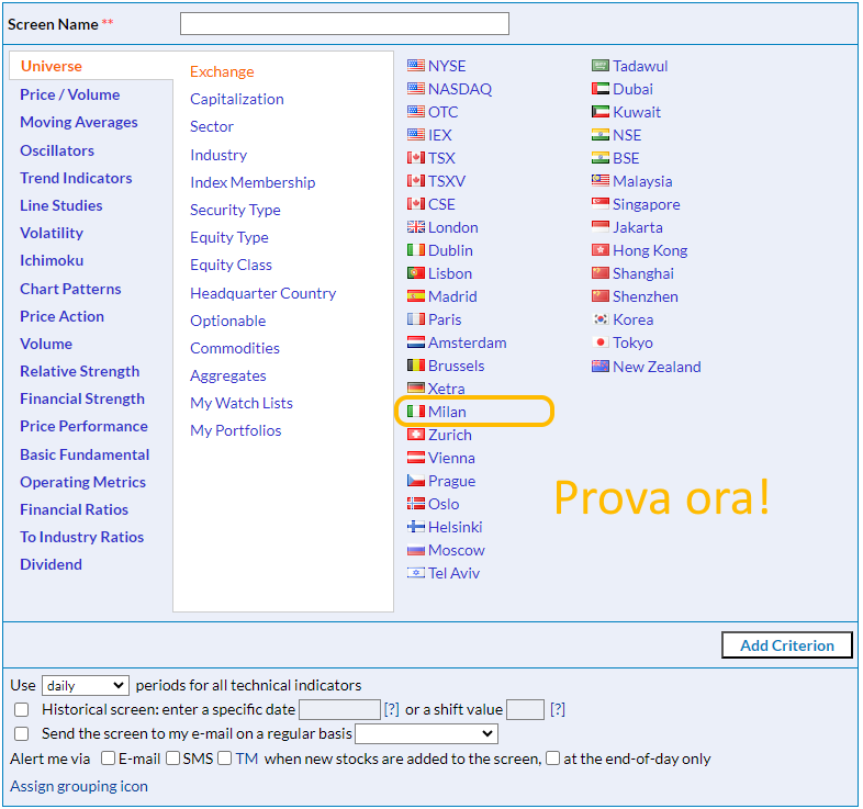 Come utilizzare lo screening azionario di Euronext Milano