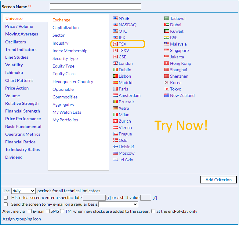 How to use Canadian stock screener