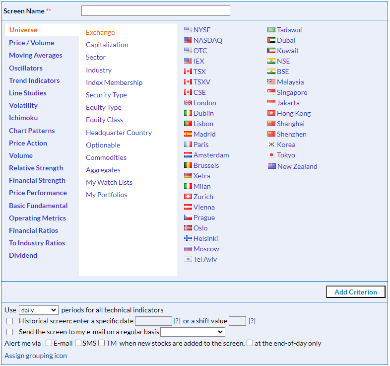 How to use International stock screener