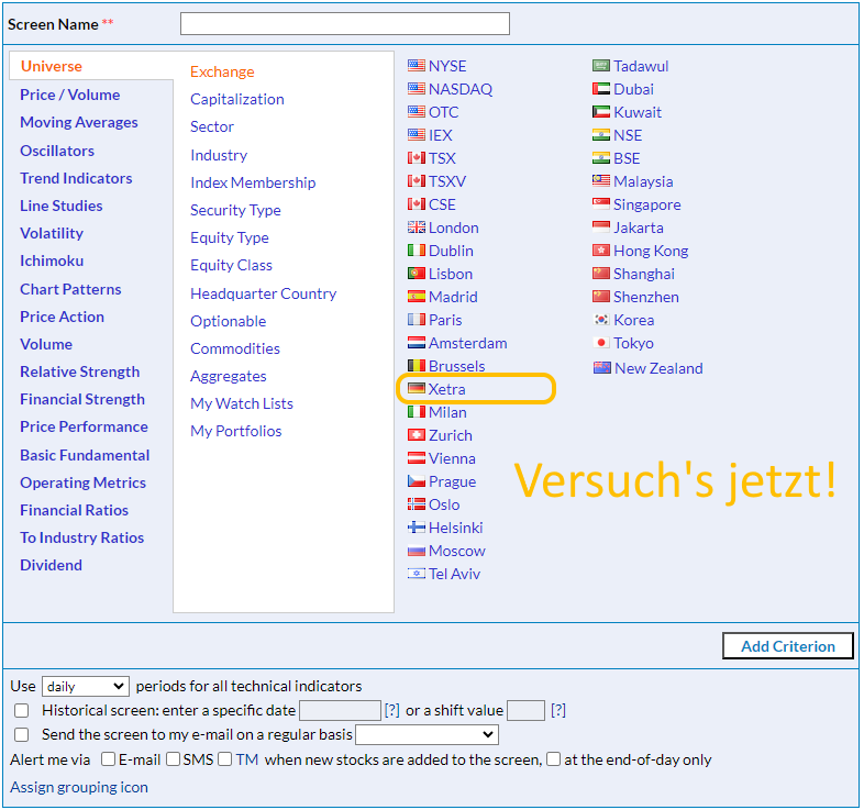 How to use German stock screener